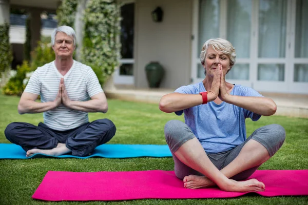 Senior para praktyka jogi na matę do ćwiczeń — Zdjęcie stockowe