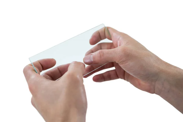 Mano usando el teléfono móvil futurista — Foto de Stock