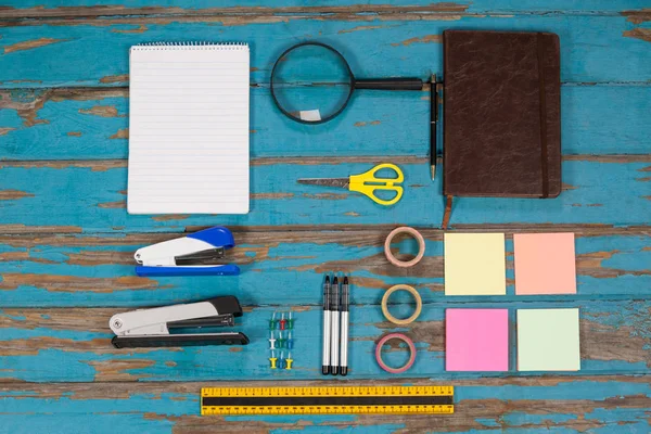 Notepad, stapler, pins, sellotapes — Stock Photo, Image