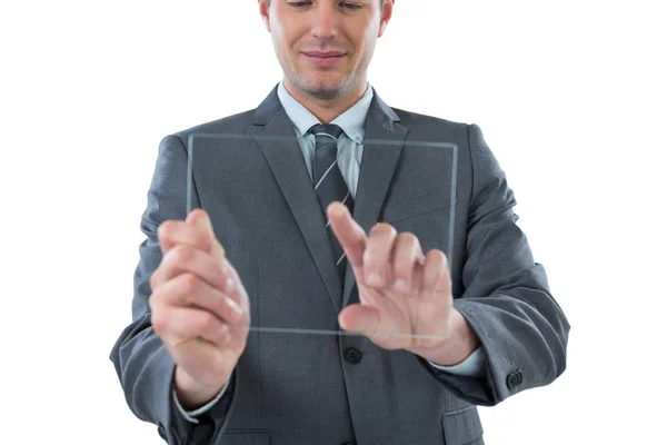 Businessman pretending to be using tablet — Stock Photo, Image