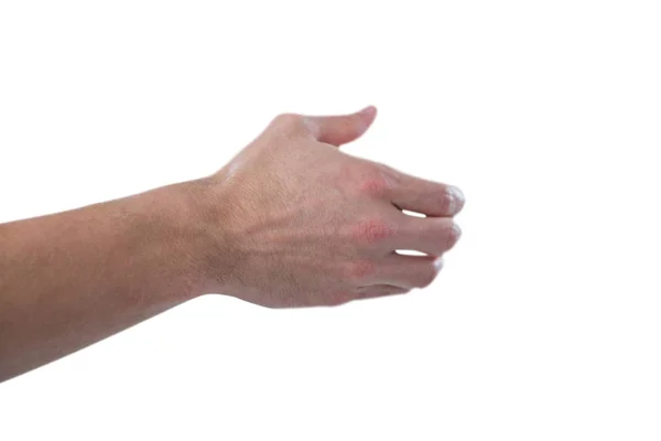 Mano del hombre fingiendo sostener un objeto invisible — Foto de Stock