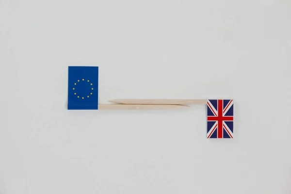 Sticks with union jack and european union paper flag — Stock Photo, Image