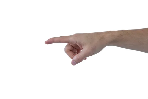 Mano del hombre fingiendo tocar una pantalla invisible — Foto de Stock