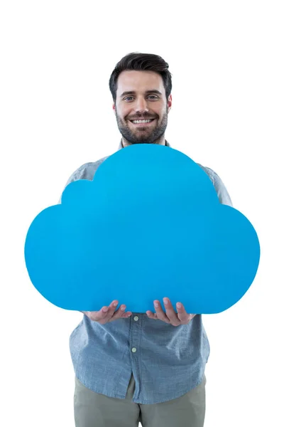 Bir bulut holding adam gülümseyen kes şunu — Stok fotoğraf