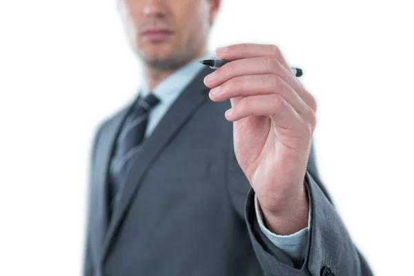 Empresario fingiendo escribir con pluma —  Fotos de Stock