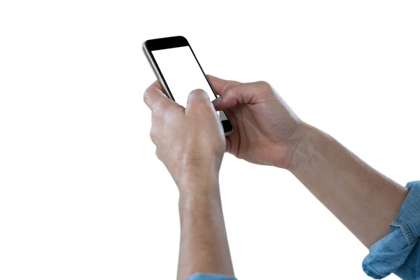 Close-up da mão usando o telefone móvel — Fotografia de Stock