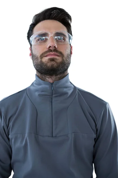 Homem vestindo óculos de proteção — Fotografia de Stock