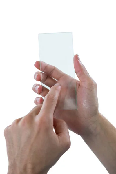Mão usando telefone celular futurista — Fotografia de Stock