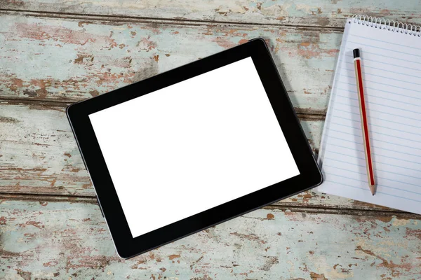 Digital tablet and notepad with pencil — Stock Photo, Image