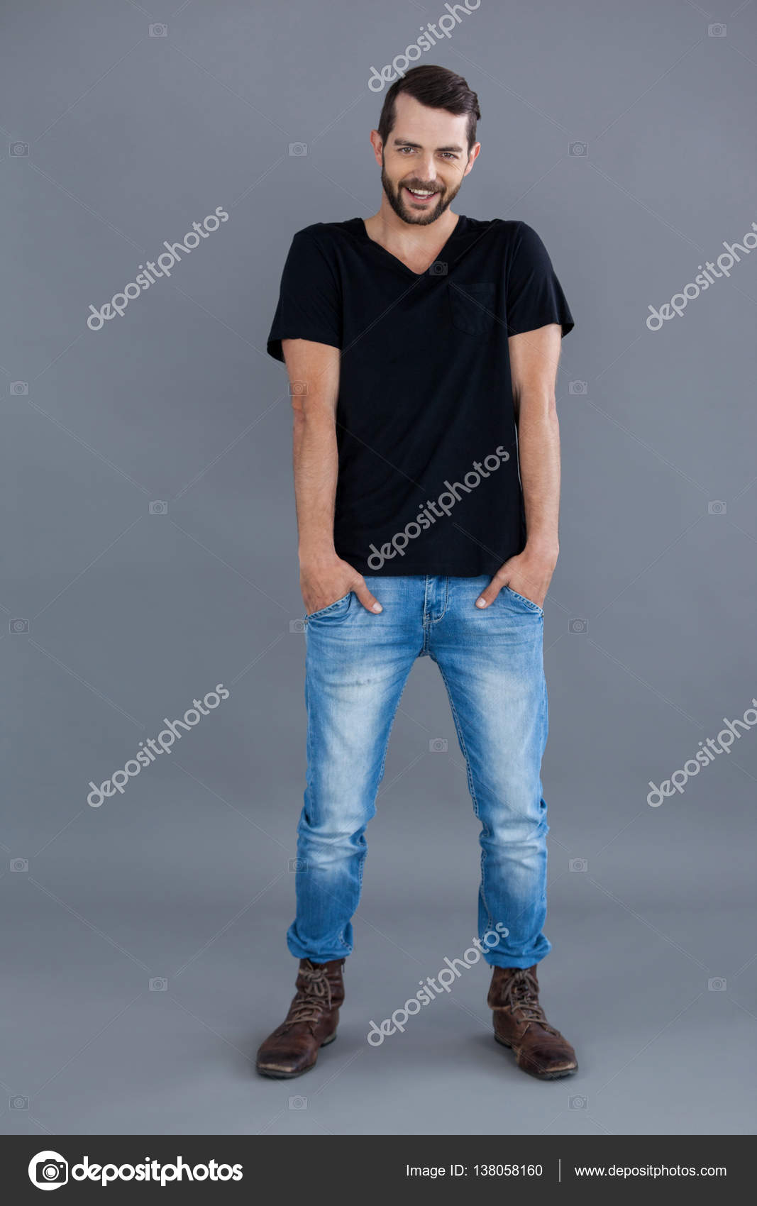 Stylish Men's Fashion: Black Shirt Blue Jeans