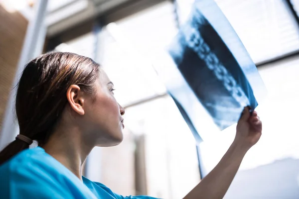 Enfermera examinando informe de rayos X — Foto de Stock