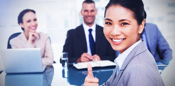 Applicant giving thumb up after obtaining the job — Stock Photo, Image