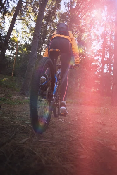 Feminino ciclista de ciclismo no campo — Fotografia de Stock