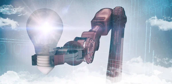 Robotarm som håller glödlampan 3d — Stockfoto