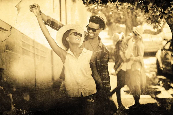 Young couples dancing on roadside — Stock Photo, Image