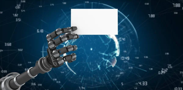 Složený obraz robotické paže drží bílé návěstím 3d — Stock fotografie