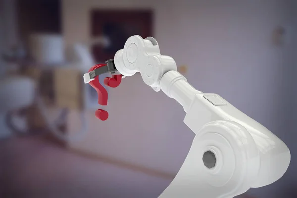 Immagine composita del braccio robotico bianco con punto interrogativo 3d — Foto Stock