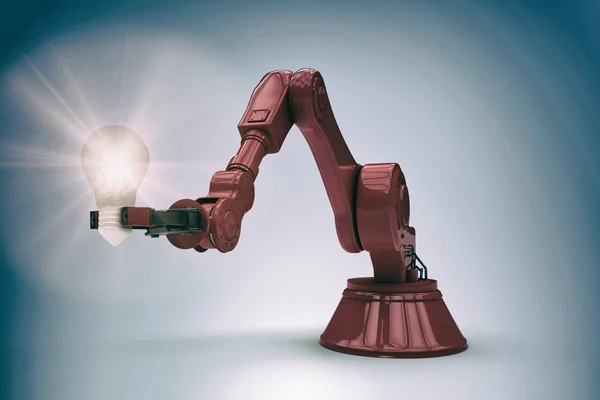 Braccio robotico rosso con lampadina 3d — Foto Stock