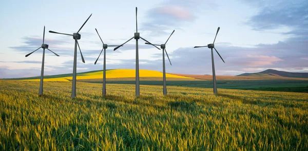 Kompositbild von Windmühlen nebeneinander vor weißem Hintergrund — Stockfoto