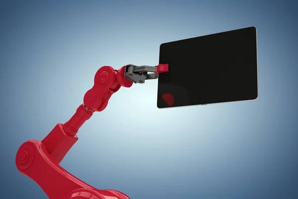 复合图像的复合图像的红色机器人和数字平板电脑 3d — 图库照片