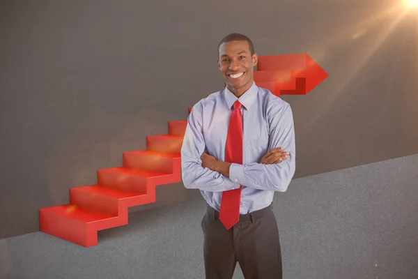 Élégant sourire afro homme d'affaires debout dans le bureau 3d — Photo