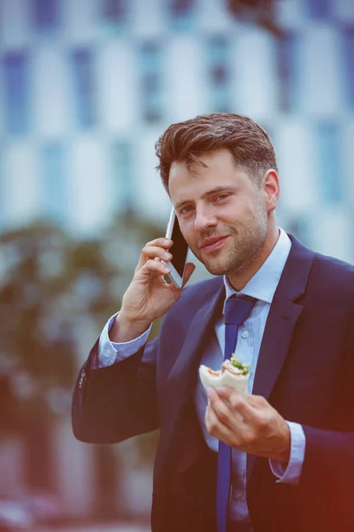 Retrato de empresário bonito falando no telefone celular — Fotografia de Stock