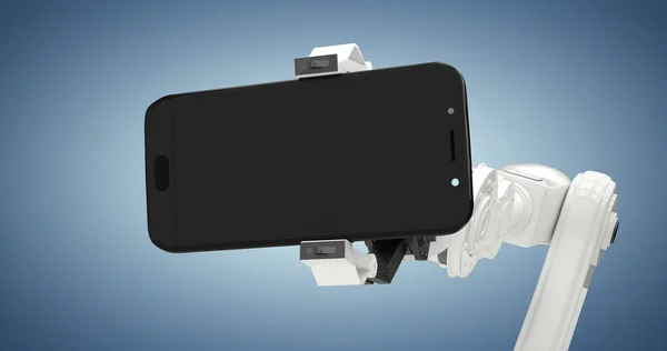 Imagen compuesta de imagen compuesta de robot que muestra el teléfono inteligente 3d — Foto de Stock