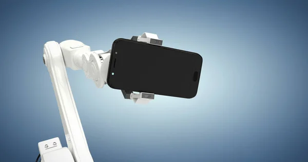 Kompositbild der Grafik des Roboters zeigt Smartphone 3d — Stockfoto