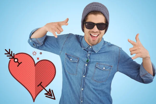 Hipster showing rock and roll hand sign — Stock Photo, Image