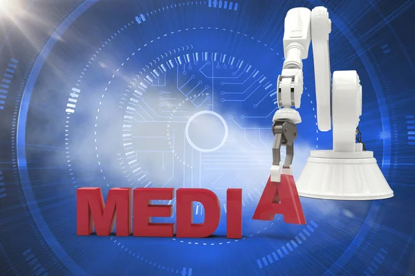 Robotic arm arranging media text 3d — Stock Photo, Image