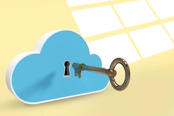 Blue locker in cloud shape with key 3d — Stock Photo, Image