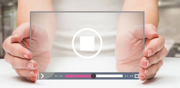 Ruce držící obrazovky 3d — Stock fotografie