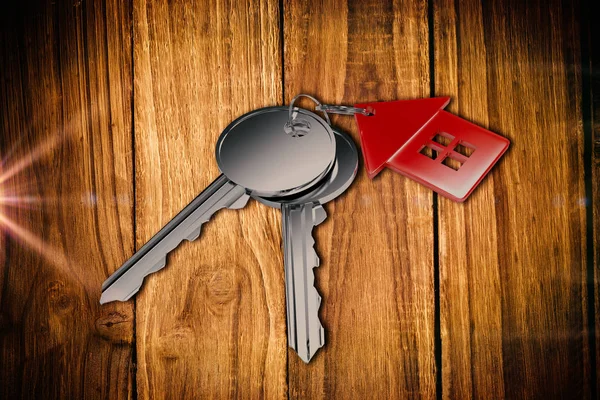 Metallic key with red home ring — Stock Photo, Image