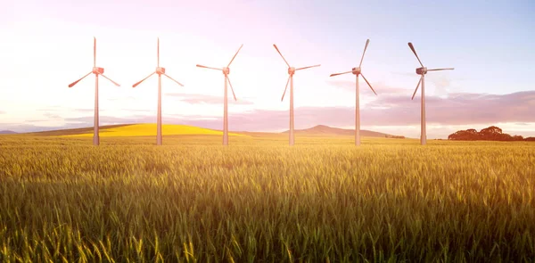 Composite image of digital composite image of wind turbines 3d — Stock Photo, Image