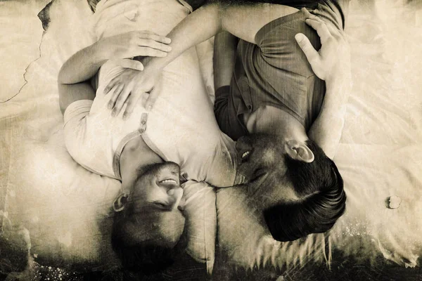 Gay couple lying on bed — Stock Photo, Image