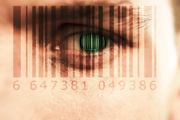Čárový kód proti muži oko — Stock fotografie