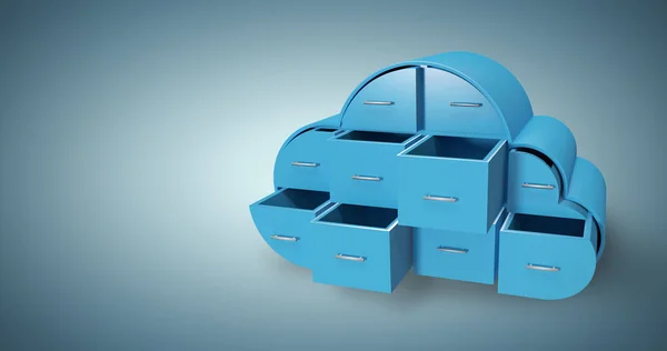 Blaue Schubladen in Wolkenform 3d — Stockfoto