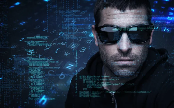 Portrait of burglar wearing sunglasses — Stock Photo, Image