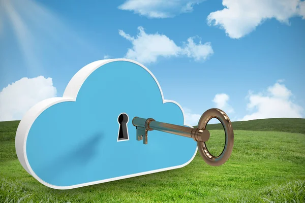 Casillero azul en forma de nube con clave 3d —  Fotos de Stock