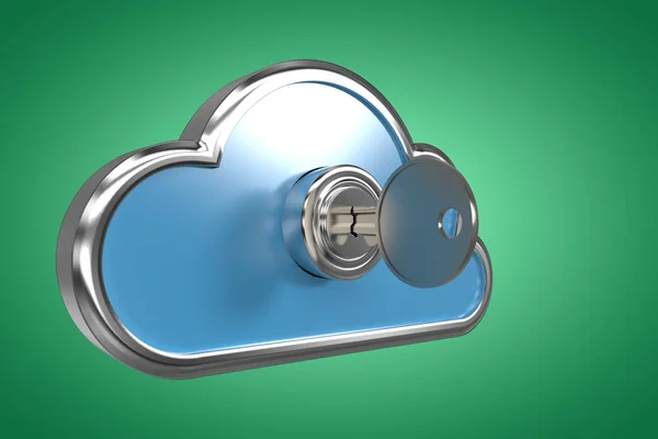 Key in cloud shape locker 3d — Stock Photo, Image