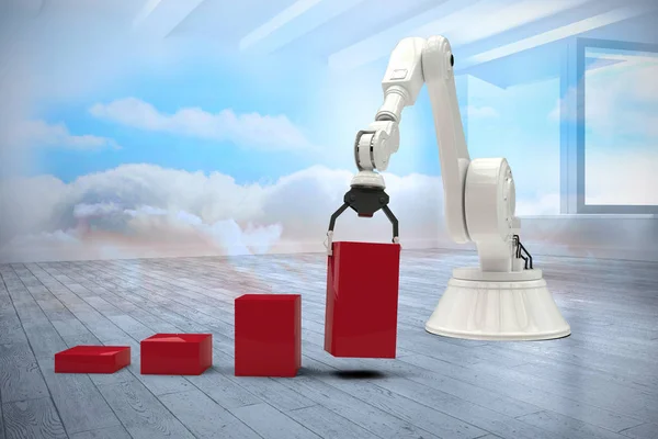 Imagen compuesta de imagen compuesta de robot que organiza bloques de juguete rojos en barra ghaph 3d — Foto de Stock