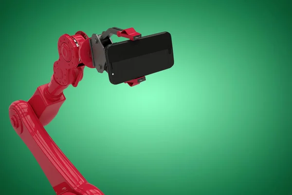 빨간 로봇 들고 스마트폰 3d — 스톡 사진