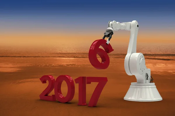 Złożony obraz cyfrowo wygenerowany obraz 3d robotów dłoń trzymająca czerwony numer — Zdjęcie stockowe