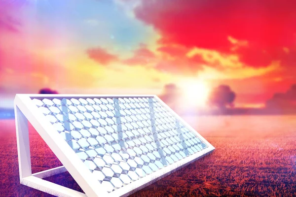 Композитное изображение формы шестиугольника солнечной панели со стендом 3d — стоковое фото