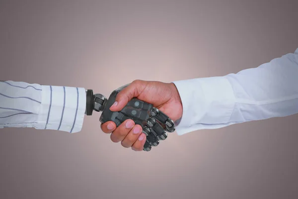 Imagem composta de imagem composta de empresário e robô apertando as mãos — Fotografia de Stock