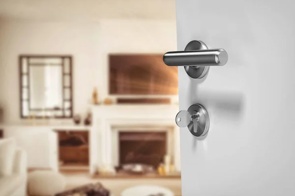 Відкриті двері з doorknob і ключем — стокове фото
