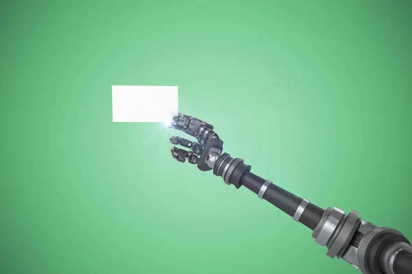 Anzelm z cyfrowego obrazu kompozytowego robotyczne ramię trzymające białe afisz 3d — Zdjęcie stockowe