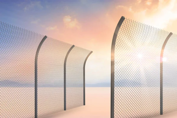 Изогнутый цепной забор 3d — стоковое фото