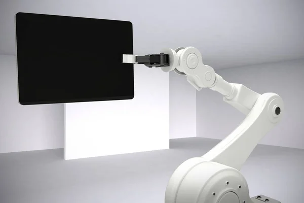 Złożony obraz graficzny obraz cyfrowy gospodarstwa robot tablet 3d — Zdjęcie stockowe