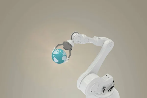 Braço robótico segurando globo 3d — Fotografia de Stock